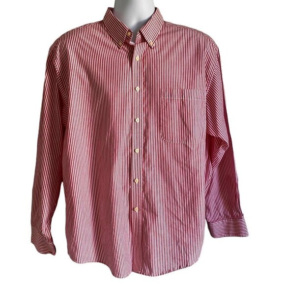 Puritan Long Sleeve Button Down Shirt Wrinkle Resistant Red White Stripes Large - Picture 1 of 9